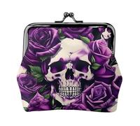 Many Purple Rose Skull Coin Purses, Change Purse Wallets, For Festivals And Special Occasions, Black, One Size, Art Deco