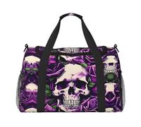 many Purple Rose Skull Hand Travel Bag - Large Reusable Shopping Tote Bag, Perfect for Outdoor Activities, Sports, Camping & Groceries, Black, One Size