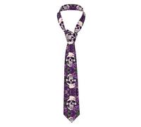 Many Purple Rose Skull Men Ties Polyester Stripe Necktie Pocke For Business Wedding