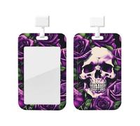 Many Purple Rose Skull Print Card ID Badge Holder with Breakaway Lanyard,for Doctor Teacher Nurse Staff Office