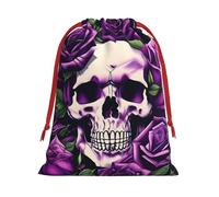 many Purple Rose Skull Print Drawstring Gift Bags For Christmas,Holiday Party Gift Wrapping Bag Assorted Sizes