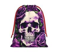 many Purple Rose Skull Print Drawstring Gift Bags For Christmas,Holiday,Wedding,Birthday Gift Wrapping Bag M