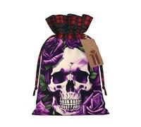 Many Purple Rose Skull Print Drawstring Gift Reusable Bags Pouches Holiday Packaging Birthday Wedding Parties