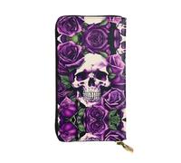 many Purple Rose Skull Print Leather Long Clutch Wallet â€“ Fashionable Personalized Wallet, Multiple Card Slots, Gift Ready, Black, One Size