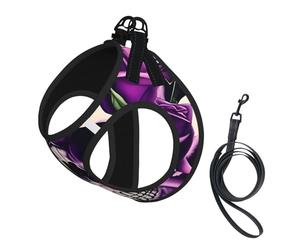 Many Purple Rose Skull Print Pet Leash Vest,For Small Dogs,Adjustable And Comfortable Cat Puppy Essentials