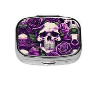 Many Purple Rose Skull Print Pill Box, 2 Large Compartmensts to Moistureproof Portable Pill Box Organiser for Travel