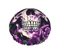 many Purple Rose Skull Print Shower Caps,Double Layers water-resistanted Hair Cap with Elastic and Reusable
