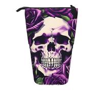 Many Purple Rose Skull Print Telescopic Pencil Bag Big Capacity Pop Up Storage Makeup Bag For Office Supplies