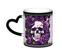 Many Purple Rose Skull Print Thermal Color Changing Mug, Ceramic Coffee Cup, Magic Mug for Home Office Cafe