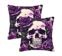 Many Purple Rose Skull Print Throw Pillow, Decorative Pillow Cushion Cover, fit for Bedroom, Sofa, Living Room