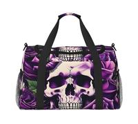 Many Purple Rose Skull Print Travel Hand Travel Bag Weekender Overnight Carry On Tote Foldable Crossbody Bag
