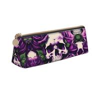many Purple Rose Skull print Triangle Box Multi functional Makeup Bag, Office Travel and Daily Stationery Storage, White, One Size, Lightweight