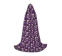 Many Purple Rose Skull Print Unisex Hooded Comfortable Cloak Gothic Halloween Cosplay Carnival Vampire Themes
