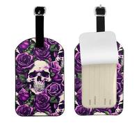 Many Purple Rose Skull Printed Leather Luggage Tag, Durable Baggage Identifier, Soft PU ID Label, for Business Travel