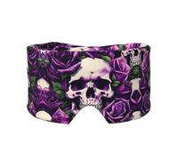 Many Purple Rose Skull Printed Sleeping Blindfold, Padded Ear Warmer Mask, Adjustable Head Wrap, for Deep Relaxation