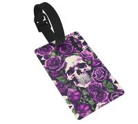 Many Purple Rose Skull Printed Small Luggage Tags Portable Bag ID Holders with Adjustable Strap for Travel Gear