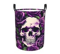 Many Purple Rose Skull Printing Circular Dirty Laundry Basket, Large Storage Baskets, Works In Kitchen, Playroom,Bathroom