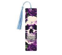 Many Purple Rose Skull Wooden Bookmark Birthday Present Tassels Crafts Perfect Decoration for Bookmarks