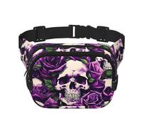 Many Purple Rose Skull Zipper Fanny Pack, Crossbody Bags with Adjustable Strap for Jogging, Cycling