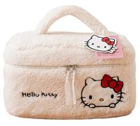 Many Rainbows Hello Kitty Plush Cosmetic Bag Makeup Pouch Travel Portable Vanity Case Organizer with Handle, White