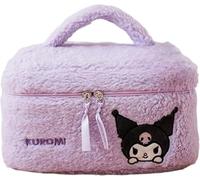 Many Rainbows Kuromi Plush Cosmetic Bag Makeup Pouch Travel Portable Vanity Case Organizer with Handle, Purple, Character