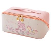 Many Rainbows My Melody & Rabbit PU Leather Cosmetic Bag Makeup Pouch Travel Portable Vanity Case Organizer with Handle, White, Character