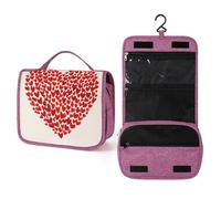 Many Red Hearts Shape Travel Toiletry Bag for Women,Hanging Makeup Organizer with Hook for Shampoo