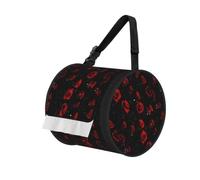Many Red Rose Black Background Print Cylinder Tissue Organizer Bag With Strap, Portable Toilet Roll Holder For Camping Car