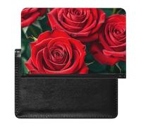 Many Red Rose Passport Holder with 3 Card Slots, Portable PU Leather Travel Wallet, Slim Protective Cover for Passport, ID, Credit Cards