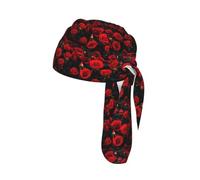 many red rose Print Cycling Skull Cover Moisture Wicking Headwrap Under Helmet Tie Back Modern Beanie 22-24 In