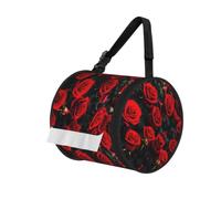 Many Red Rose Print Cylinder Tissue Organizer Bag With Strap, Portable Toilet Roll Holder For Camping Car