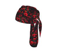 many red rose print Print Cycling Skull Cover Moisture Wicking Headwrap Under Helmet Tie Back Modern Beanie 22-24 In