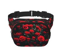 many red rose print print Fanny Pack Purse with Adjustable Strap Square Double Layer Waist Bag Belt Unisex Everywhere