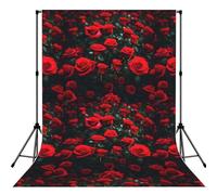 Many Red Rose Print Printed Photography Backdrop, Photo Booth Backdrop For Photoshoot With Rod Pocket For Studio, Family Photos, Video Recording & Event Decor - 5x7ft