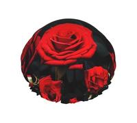 many red rose Print Soft Shower Cap for Women Men Reusable hat Lightweight hat and Bath Hair Cap