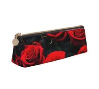 Many red Rose Print Stylish Triangular Pencil Case Pouch for Large-Capacity Stationery Organizer