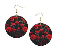 Many Red Rose Print Trendy Leather Earrings For Women Dangle 1 Pair Lightweight Printed Piercing Earrings Jewelry Gifts For Women Girls