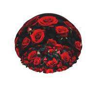 many red rose Printed Reusable Bathing Cap, Dual Layer Hair Cover For Long Thick Hair, 10.6in Headgear