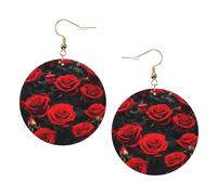 Many Red Rose Trendy Leather Earrings For Women Dangle 1 Pair Lightweight Printed Piercing Earrings Jewelry Gifts For Women Girls
