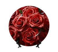 Many Red Roses Ceramic Decorative Plates Bone China Decorative Plate With Display Stand Handmade Ceramic Ornament Personality Porcelain Dinner Plate Crafts For Home Office Wall Decoration 15cm