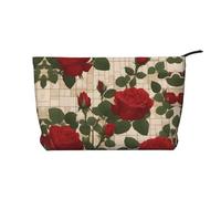 Many Red Roses Patterned Cosmetic Bag Portable Large Capacity Cosmetic Bag Corduroy Zipper Toiletry Bag Travel Bag