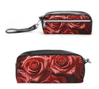 Many Red Roses Pencil Case Large Capacity Leather Pencil Pouch with Zipper, Portable Small Makeup Bag, Office Supplies Organizer for Women Men