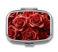 Many Red Roses Pill Box 2 Compartment Medicine Organizer Portable Pill Container Square Pill Holder for Pocket Travel Pill Case for Purse