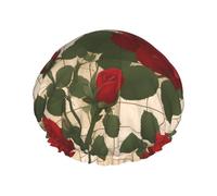 Many red roses Printed shower cap, reusable, specially designed for women's long hair, double-layer structure, suitable for bathing.