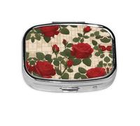 Many red Roses Square Pill Storage Box, Travel Portable Mini Pill Box, Vitamin Medicine Storage Box (2 Compartment Pill Box)