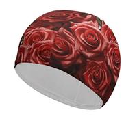 Many Red Roses Swim Cap for Adult, Elastic Fabric Swimming Cap, Comfortable Bathing Cap for Long & Short Hair