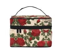 Many red roses Women's Large Capacity Makeup Bag, Portable Travel Makeup Bag, (9x6.5x6.2 inches) Girls Large Makeup Bag Storage Bag