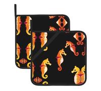 Many Seahorses Washable Pot Holder Set, Heat Resistant Pot Holder Accessories 2-Piece Set, Cooking Oven Grill Mat, 8 * 8 Inch