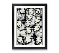 Many Sheep Framed Wall Art Print A2 Black