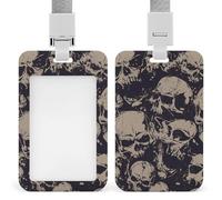 Many Skulls Get Together Badge Holder,Durable Sturdy Lanyard Badge Protector Push-Pull Type Adjustable Fashionable Work ID Cover for Metro Nurse Office